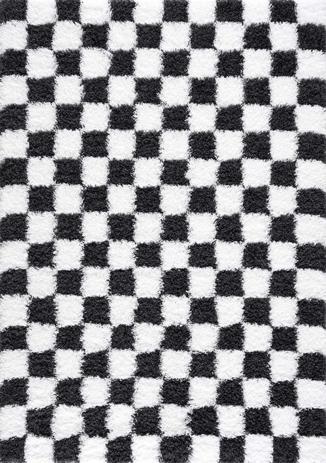Atira Black & White Checkered Area Rug - Ornate Home