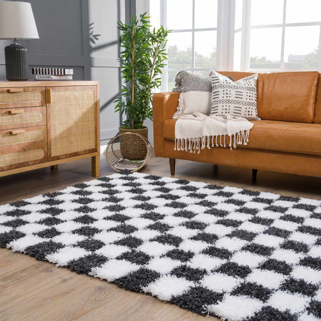 Atira Black & White Checkered Area Rug - Ornate Home