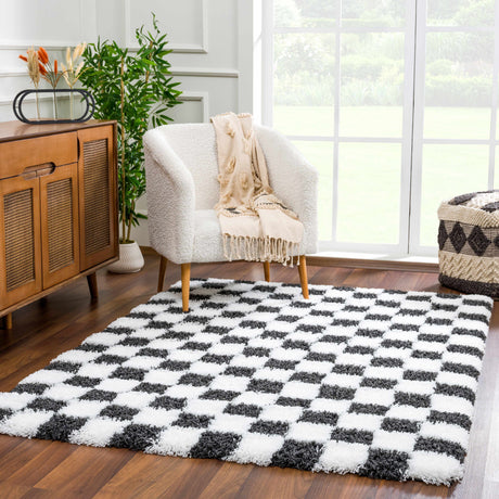 Atira Black & White Checkered Area Rug - Ornate Home