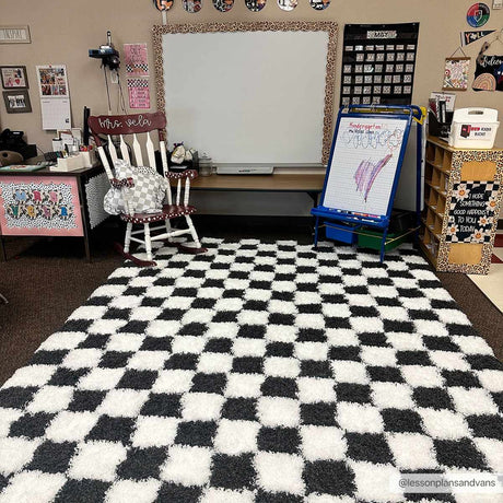 Atira Black & White Checkered Area Rug - Ornate Home