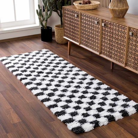Atira Black & White Checkered Area Rug - Ornate Home
