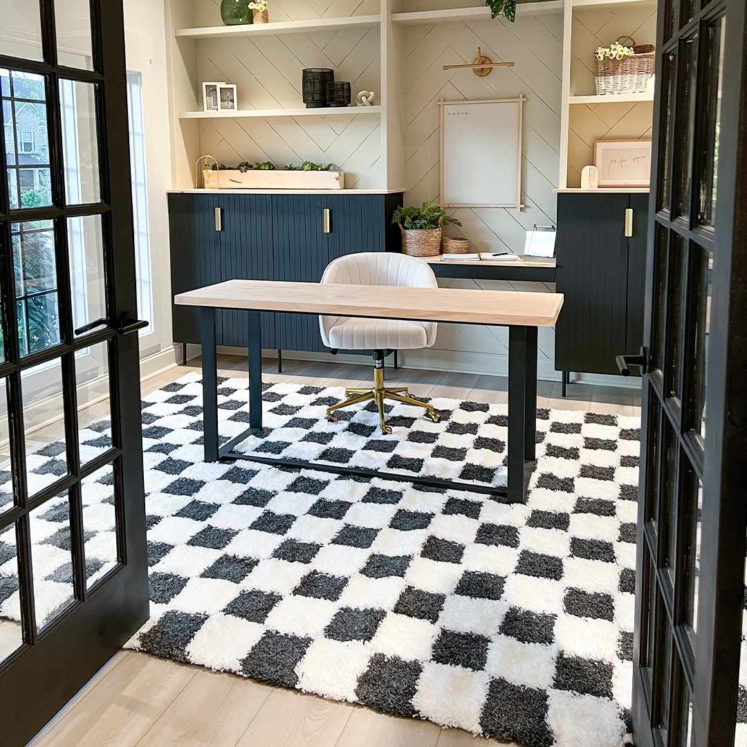 Atira Black & White Checkered Area Rug - Ornate Home