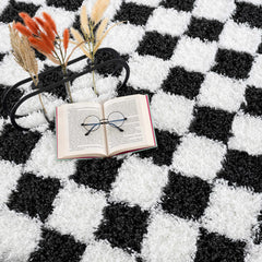 Atira Black & White Checkered Area Rug - Ornate Home