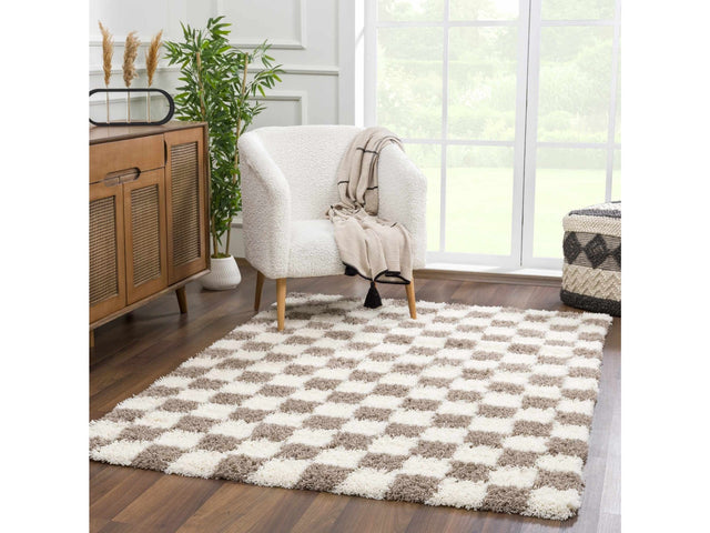 Atira Brown Checkered Area Rug - Ornate Home