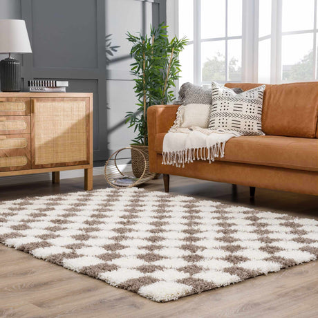 Atira Brown Checkered Area Rug - Ornate Home
