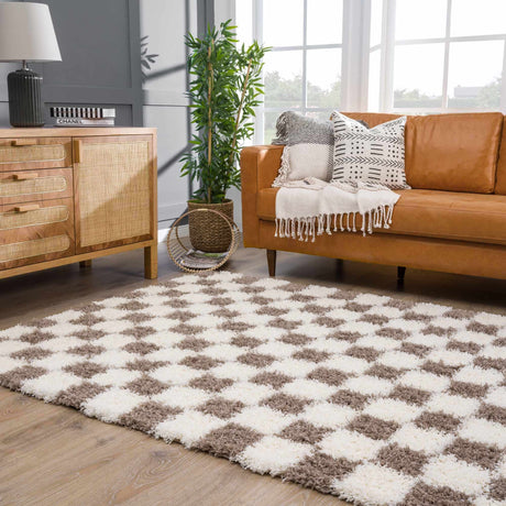 Atira Brown Checkered Area Rug - Ornate Home