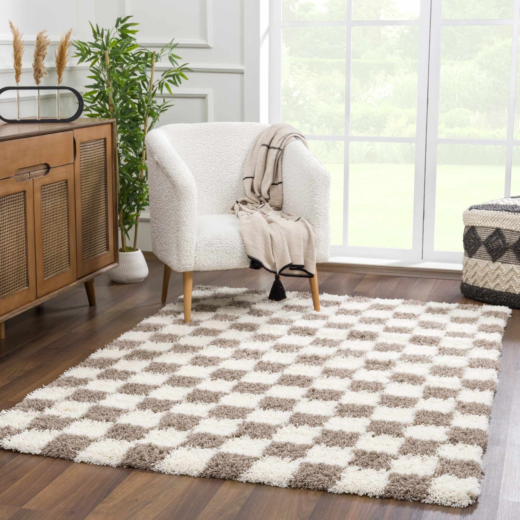 Atira Brown Checkered Area Rug - Ornate Home
