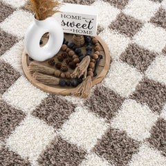 Atira Brown Checkered Area Rug - Ornate Home