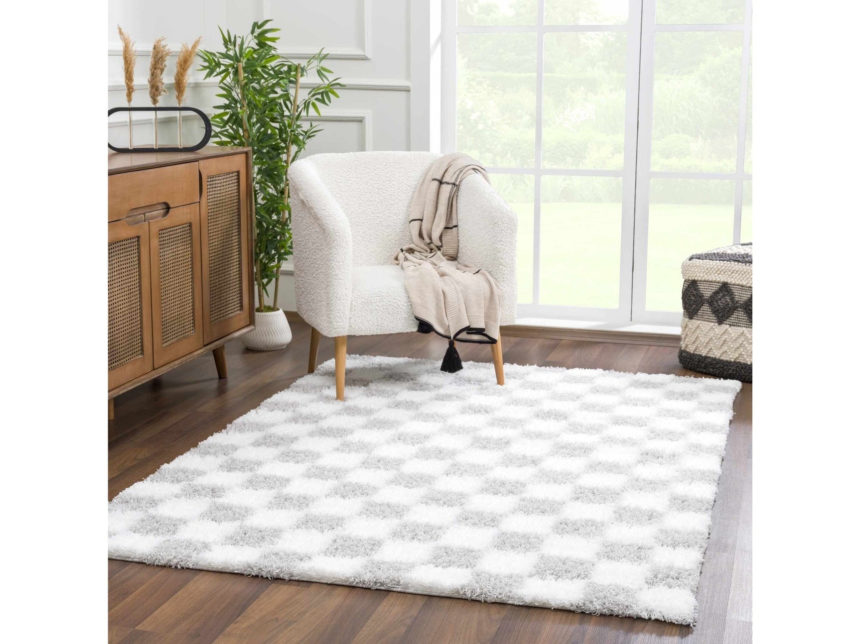 Atira Gray Checkered Area Rug - Ornate Home