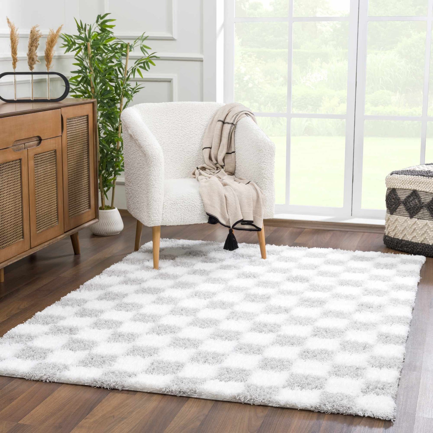 Atira Gray Checkered Area Rug - Ornate Home