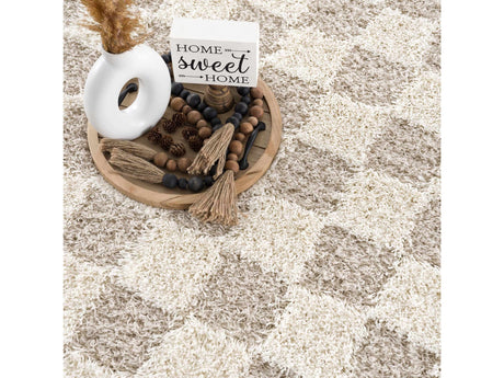Atira Light Brown Checkered Area Rug - Ornate Home