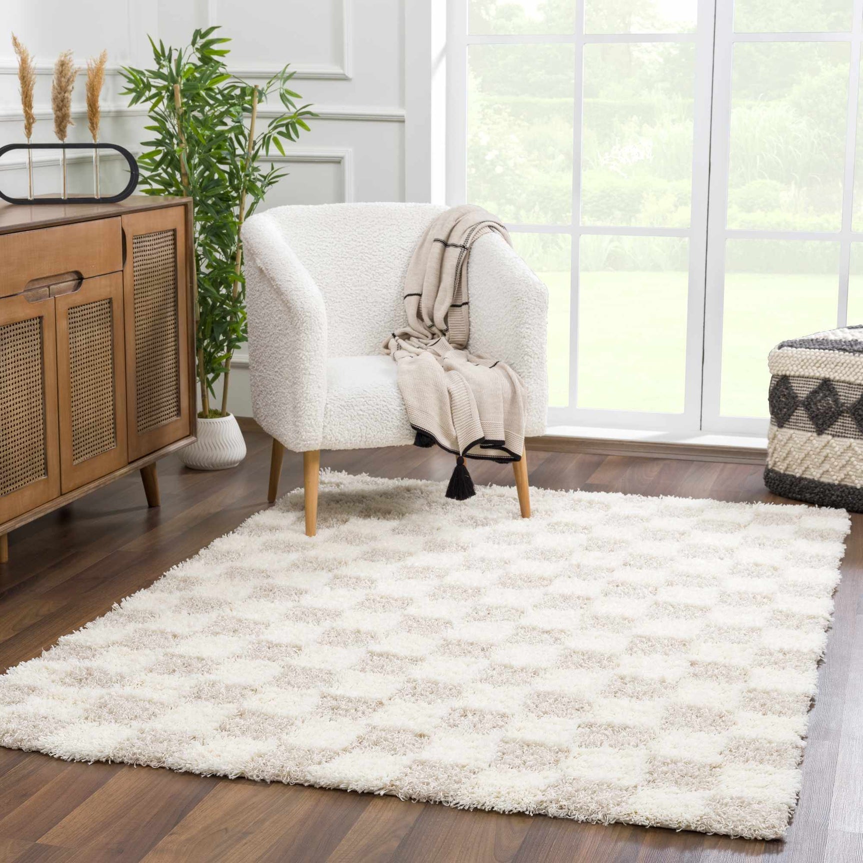 Atira Light Brown Checkered Area Rug - Ornate Home