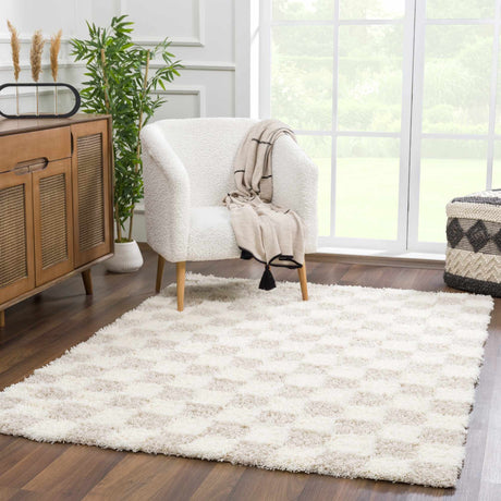 Atira Light Brown Checkered Area Rug - Ornate Home