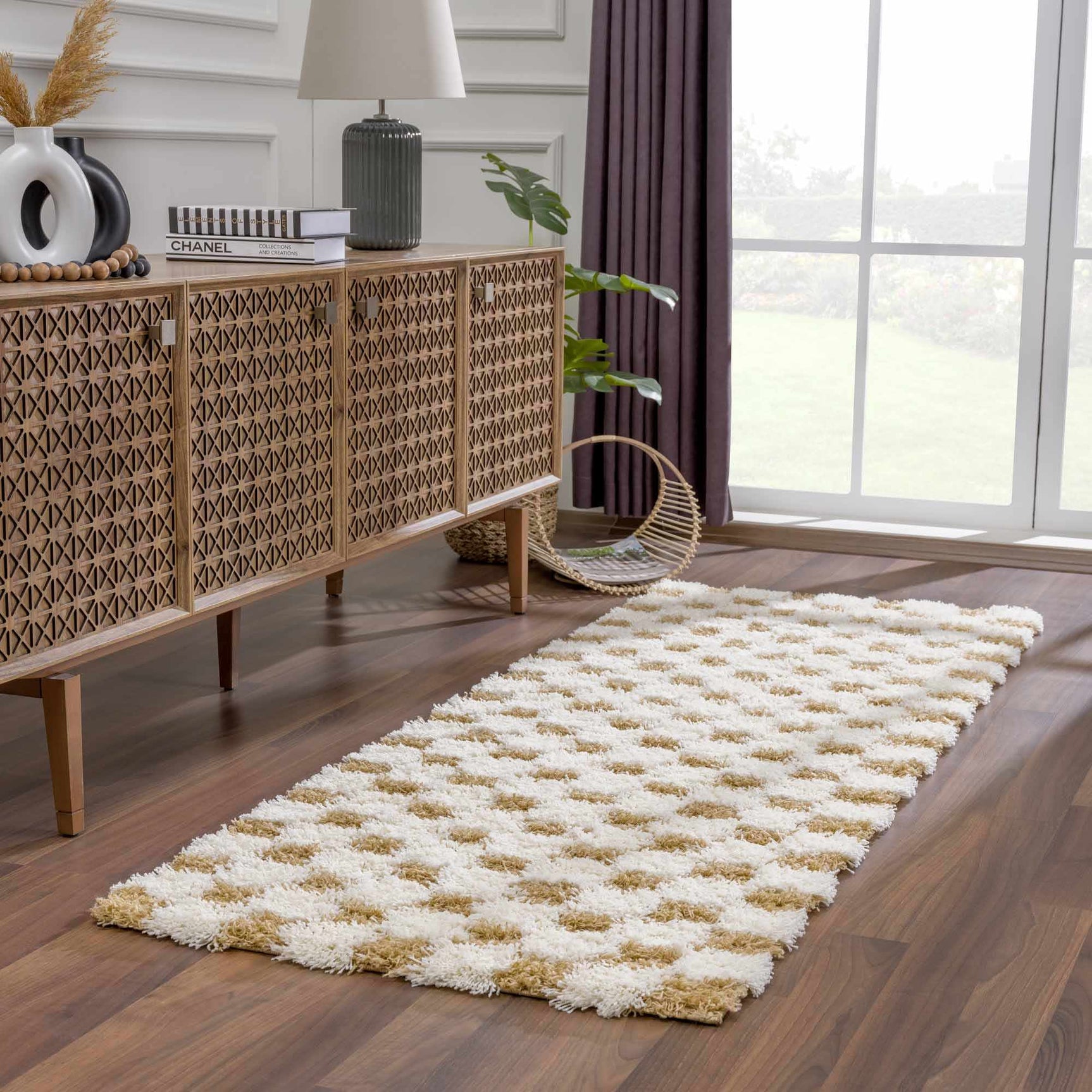 Atira Mustard Checkered Area Rug - Ornate Home