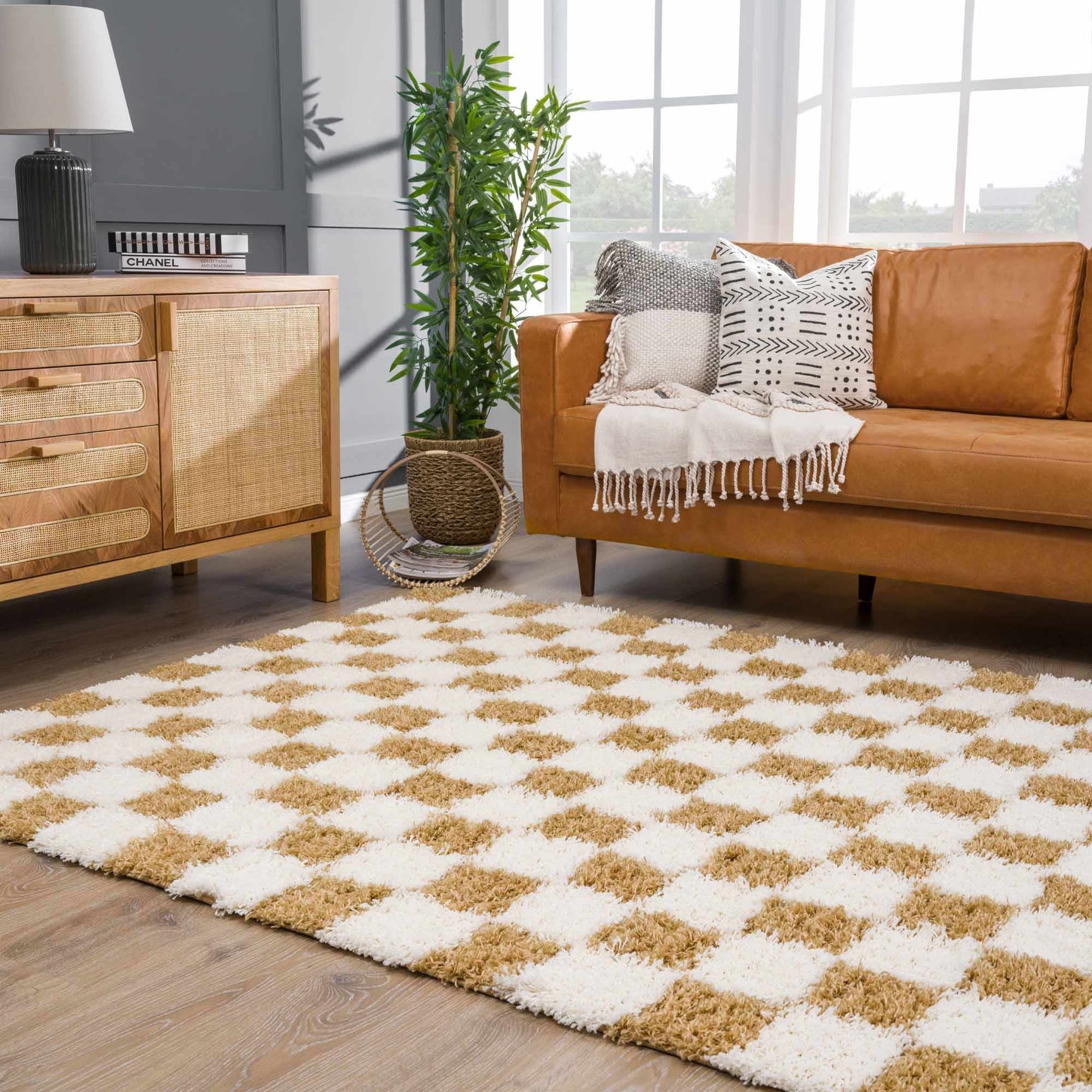 Atira Mustard Checkered Area Rug - Ornate Home