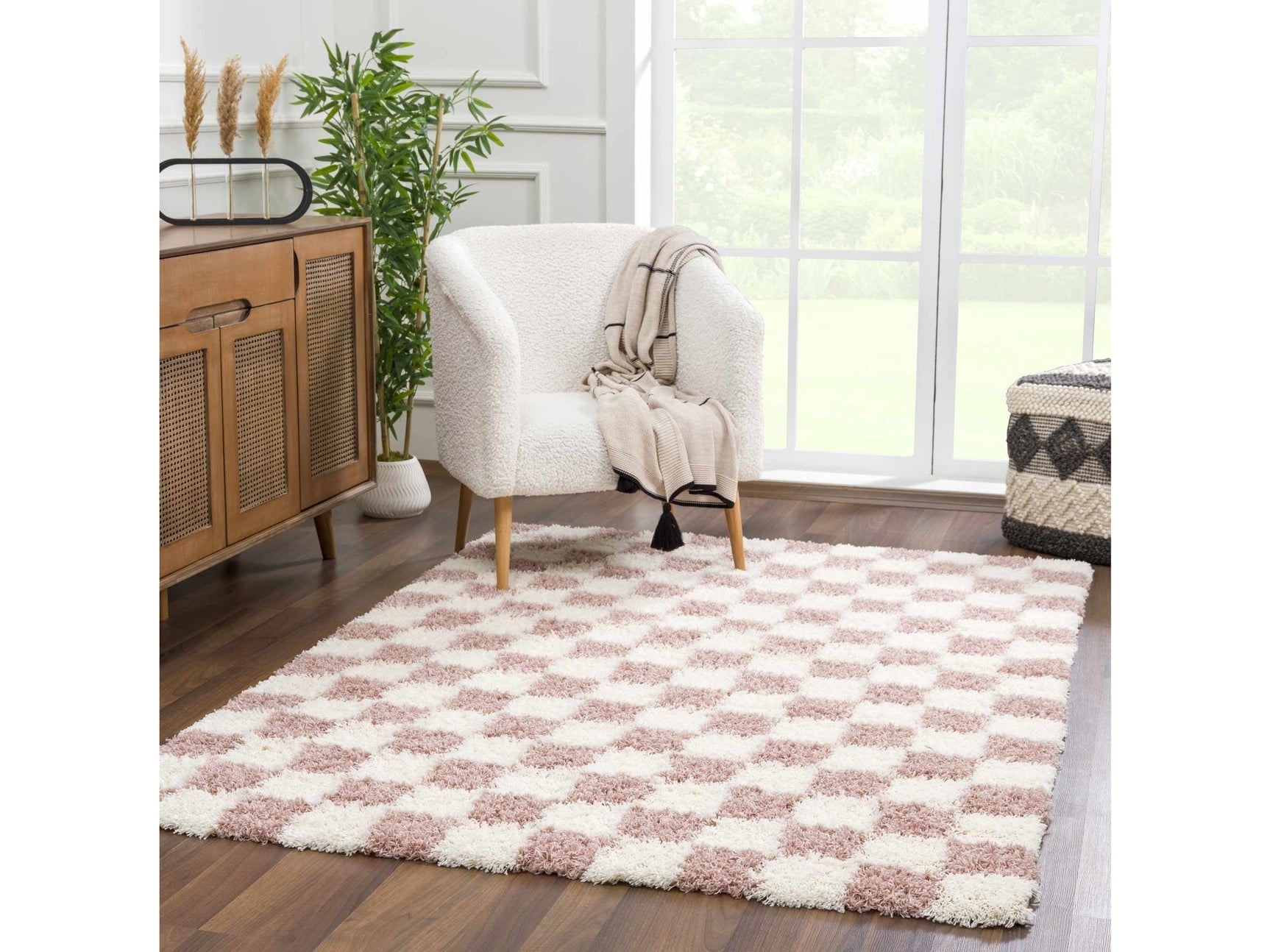 Atira Pink Checkered Area Rug - Ornate Home