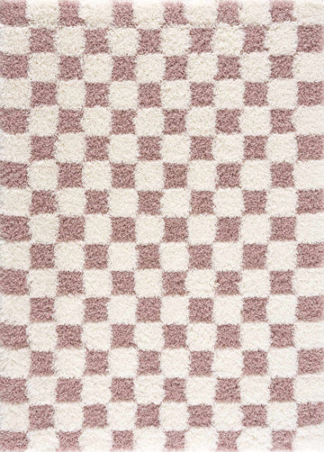 Atira Pink Checkered Shag Rug - Ornate Home