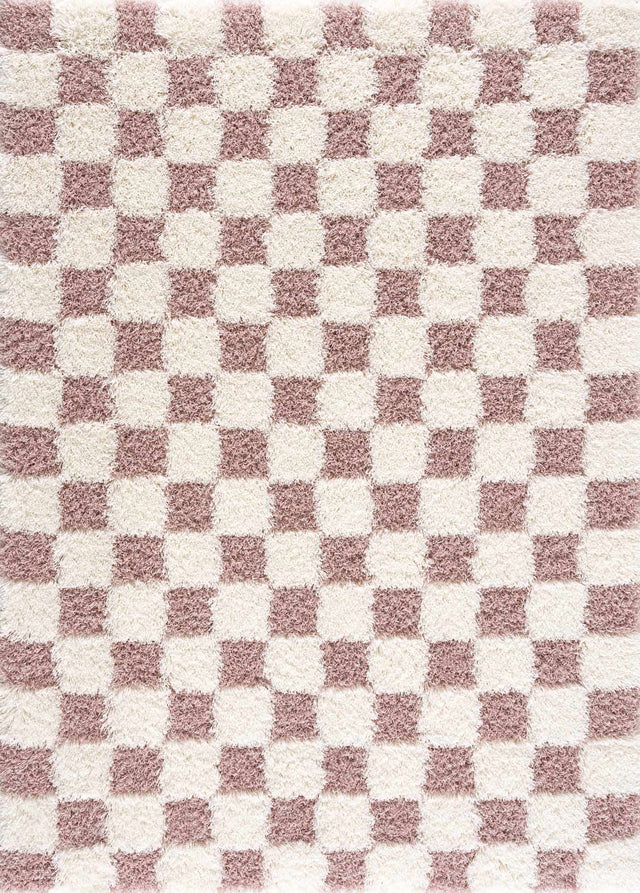 Atira Pink Checkered Shag Rug - Ornate Home