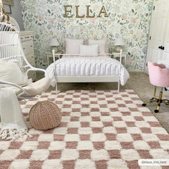 Atira Pink Checkered Shag Rug - Ornate Home