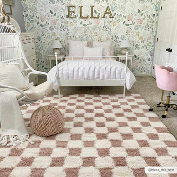 Atira Pink Checkered Shag Rug - Ornate Home