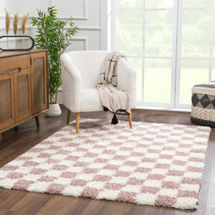 Atira Pink Checkered Shag Rug - Ornate Home