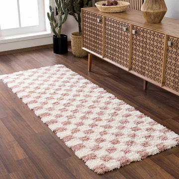 Atira Pink Checkered Shag Rug - Ornate Home