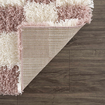 Atira Pink Checkered Shag Rug - Ornate Home