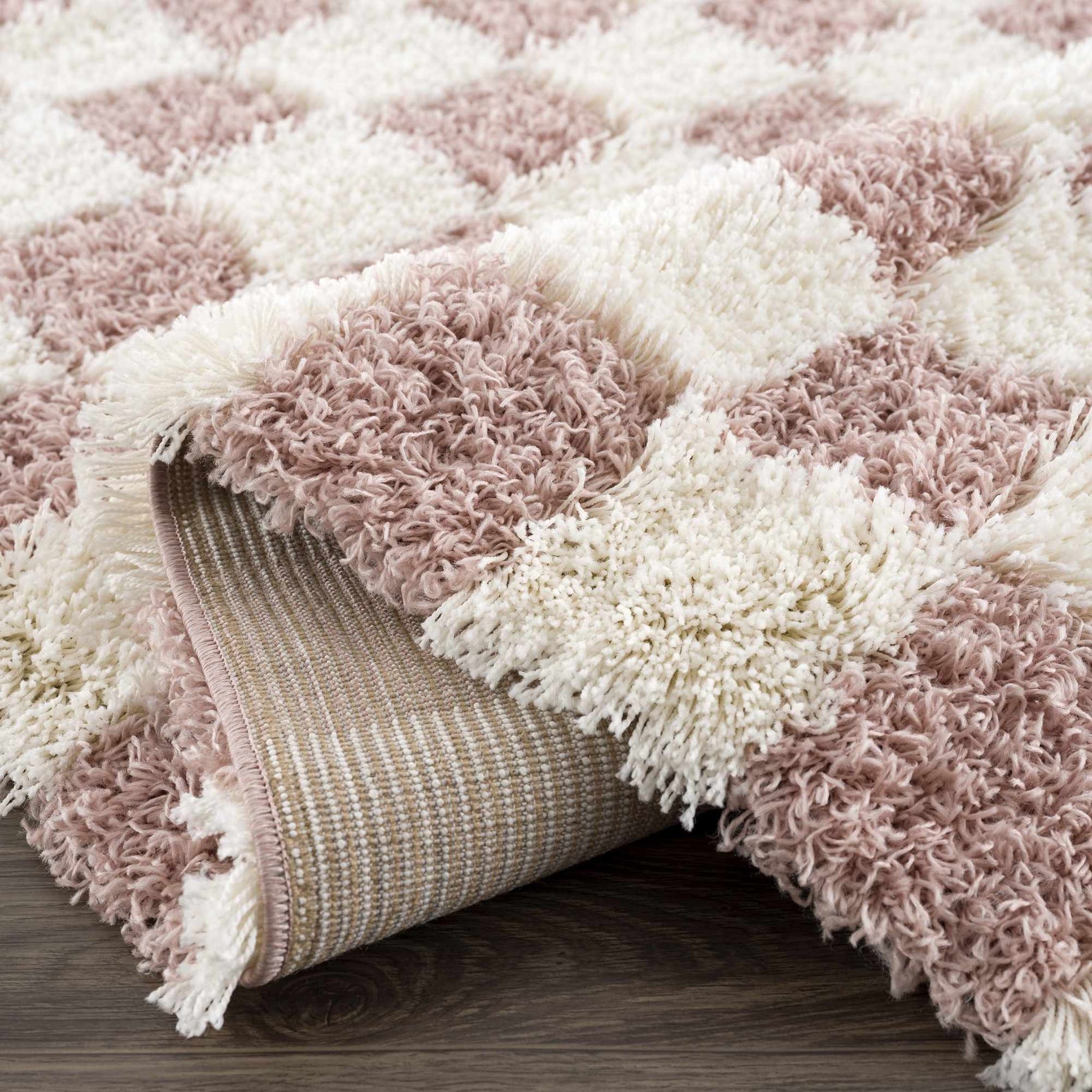 Atira Pink Checkered Shag Rug - Ornate Home