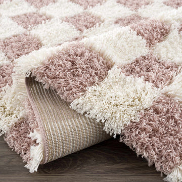 Atira Pink Checkered Shag Rug - Ornate Home