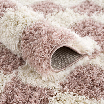 Atira Pink Checkered Shag Rug - Ornate Home