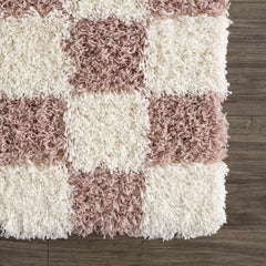 Atira Pink Checkered Shag Rug - Ornate Home
