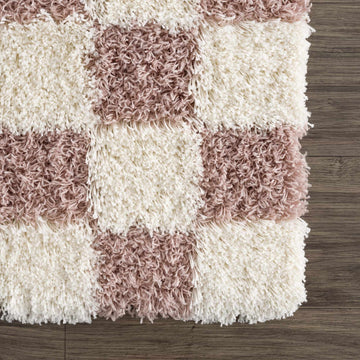 Atira Pink Checkered Shag Rug - Ornate Home