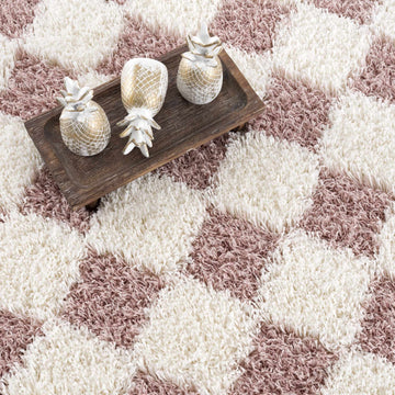 Atira Pink Checkered Shag Rug - Ornate Home
