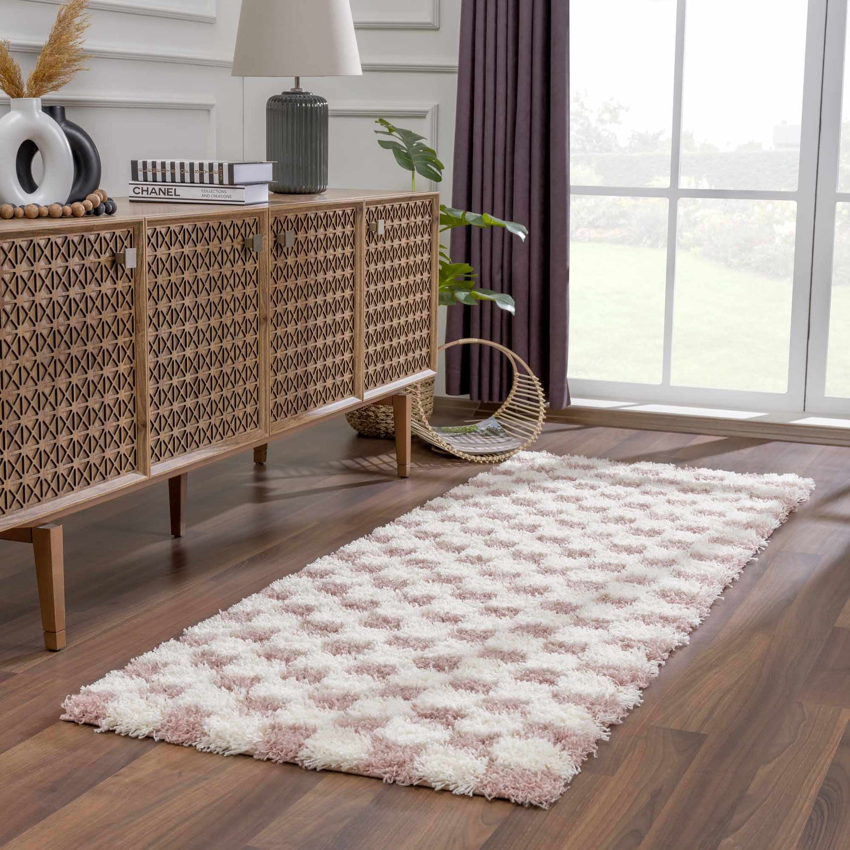 Atira Pink Checkered Shag Rug - Ornate Home