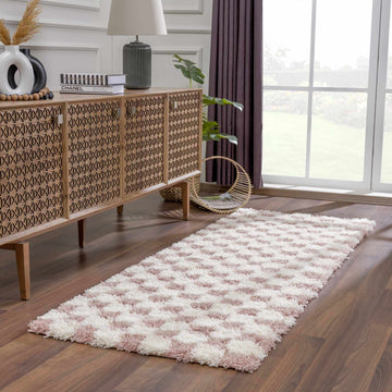 Atira Pink Checkered Shag Rug - Ornate Home