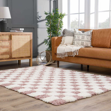 Atira Pink Checkered Shag Rug - Ornate Home