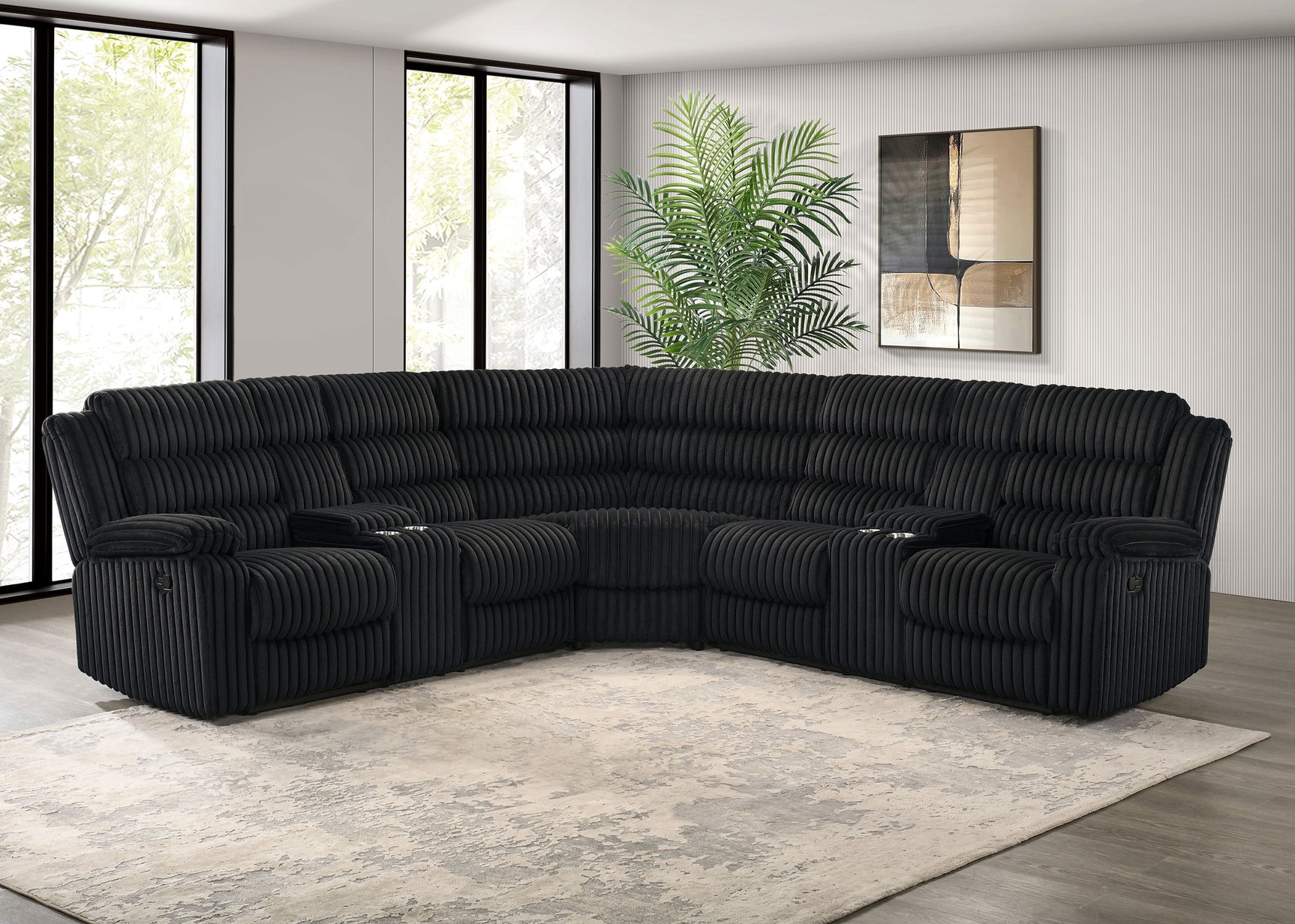 Atkinson Black Upholstered Reclining Sectional Sofa - Ornate Home