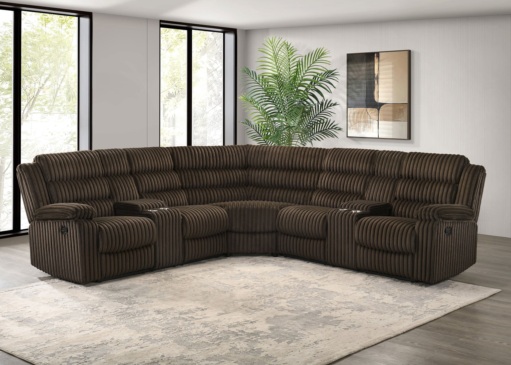 Atkinson Chocolate Upholstered Reclining Sectional Sofa - Ornate Home