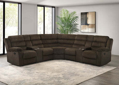 Atkinson Chocolate Upholstered Reclining Sectional Sofa - Ornate Home