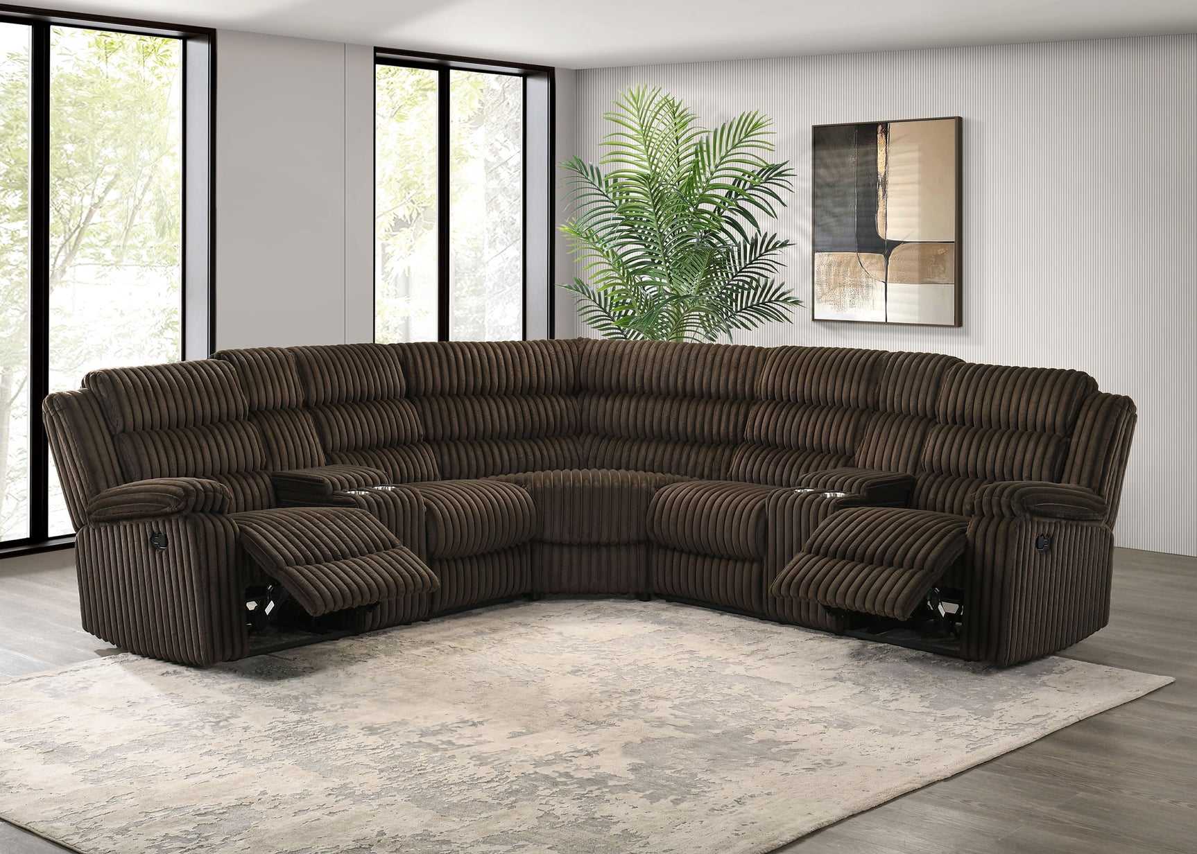 Atkinson Chocolate Upholstered Reclining Sectional Sofa - Ornate Home
