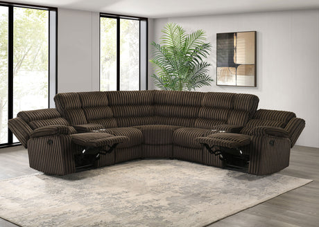 Atkinson Chocolate Upholstered Reclining Sectional Sofa - Ornate Home