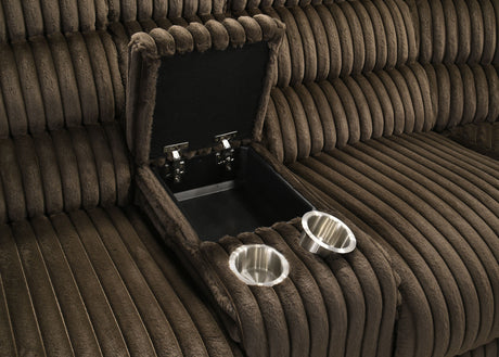 Atkinson Chocolate Upholstered Reclining Sectional Sofa - Ornate Home