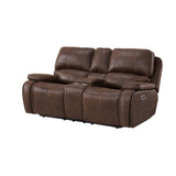 Atlantis Heritage Brown Power Motion Loveseat with Power Motion Head Recliner & Console - Ornate Home