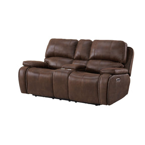Atlantis Heritage Brown Power Motion Loveseat with Power Motion Head Recliner & Console - Ornate Home