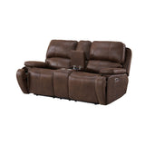 Atlantis Heritage Brown Power Motion Loveseat with Power Motion Head Recliner & Console - Ornate Home