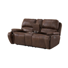 Atlantis Heritage Brown Power Motion Loveseat with Power Motion Head Recliner & Console - Ornate Home