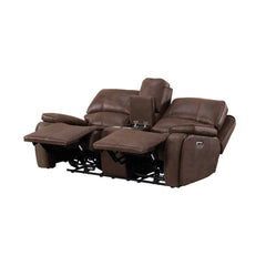 Atlantis Heritage Brown Power Motion Loveseat with Power Motion Head Recliner & Console - Ornate Home