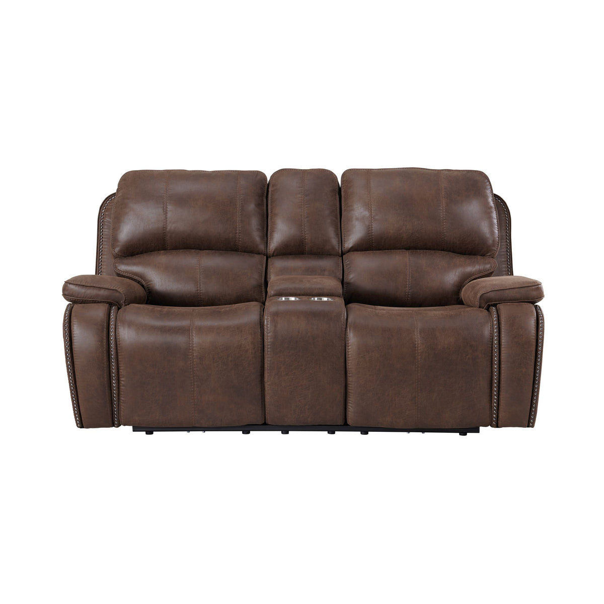 Atlantis Heritage Brown Power Motion Loveseat with Power Motion Head Recliner & Console - Ornate Home