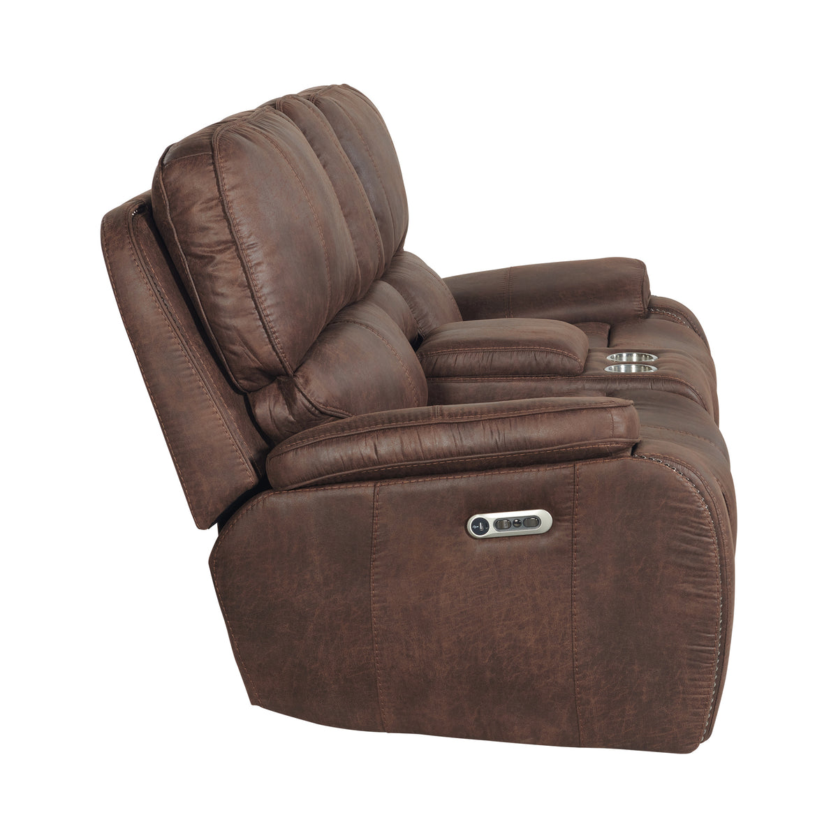 Atlantis Heritage Brown Power Motion Loveseat with Power Motion Head Recliner & Console - Ornate Home