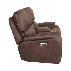Atlantis Heritage Brown Power Motion Loveseat with Power Motion Head Recliner & Console - Ornate Home